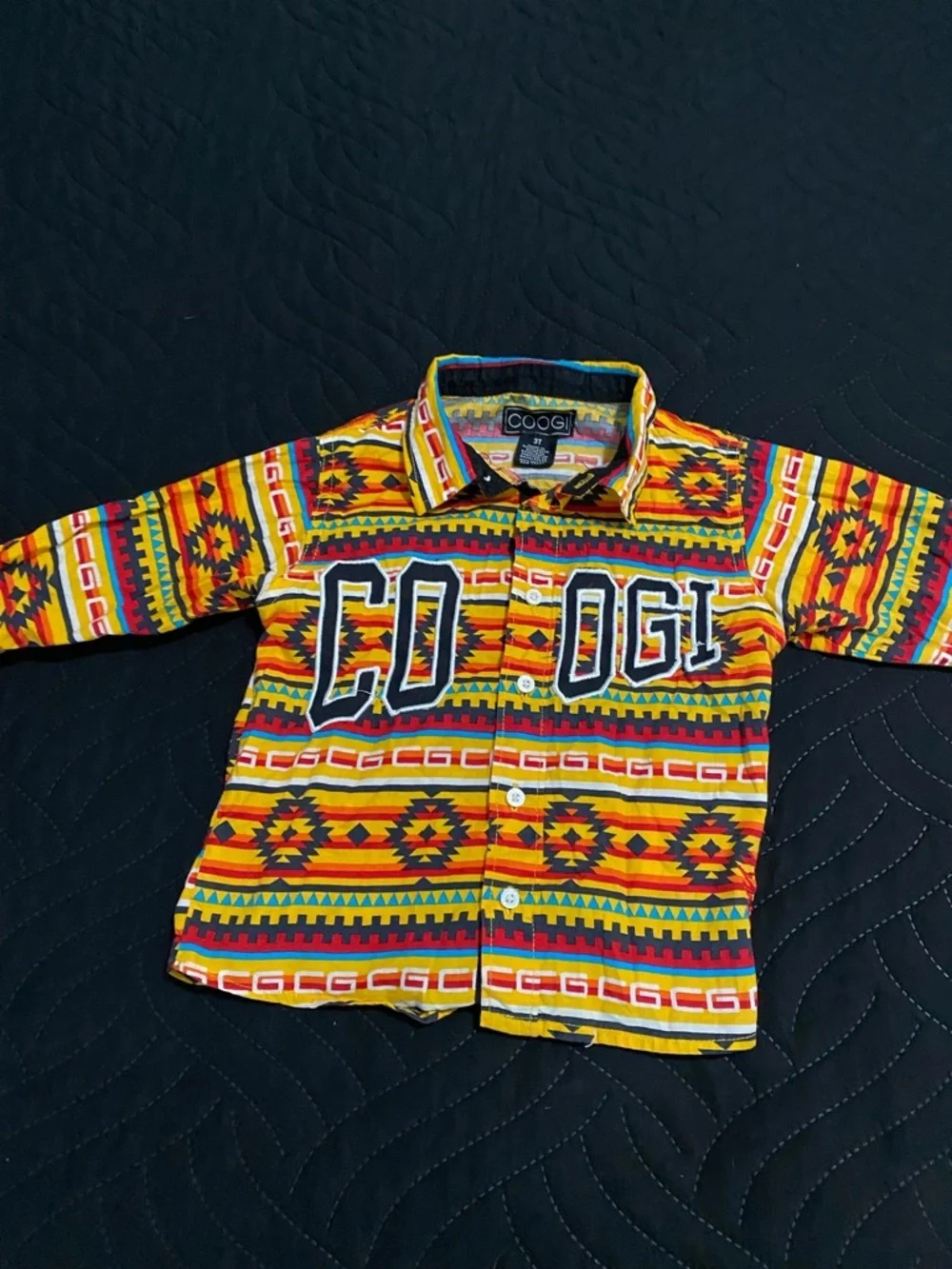 COOGI Spellout Y2K Aztec Pearl Button Down Long Sleeve Roll Tab Boys 3T Shirt